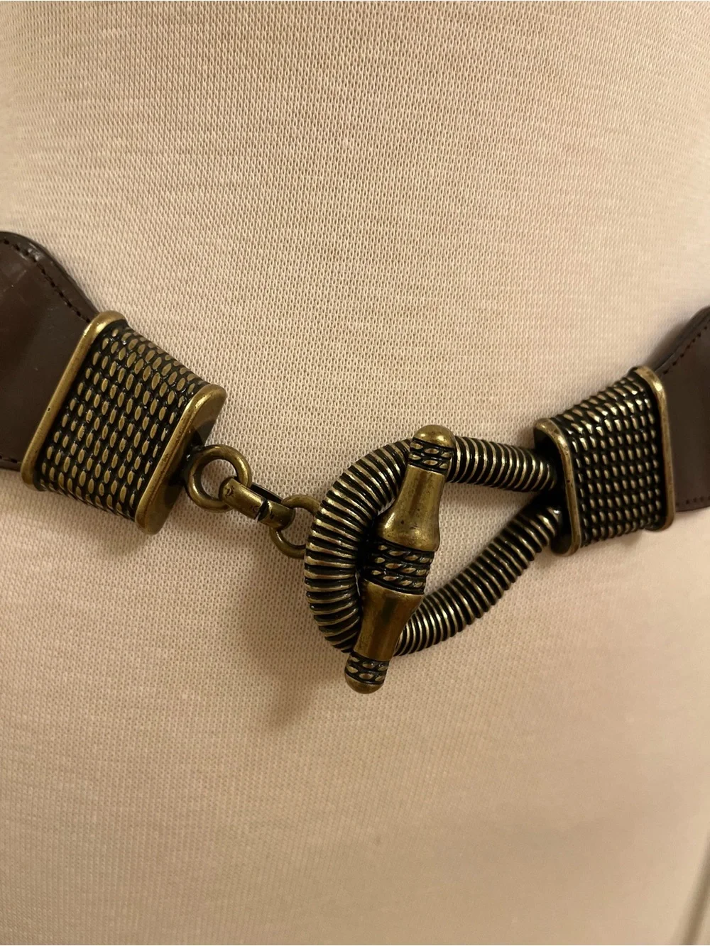 Another Line Espresso Woven Belt with Bronze Hook Buckle